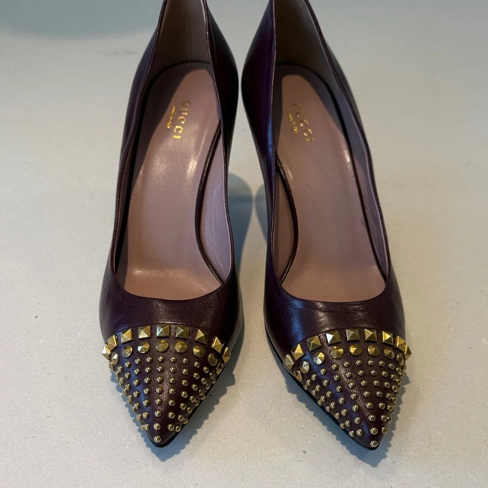 Gucci Dark Red Studded Heels - Picture 3 of 12